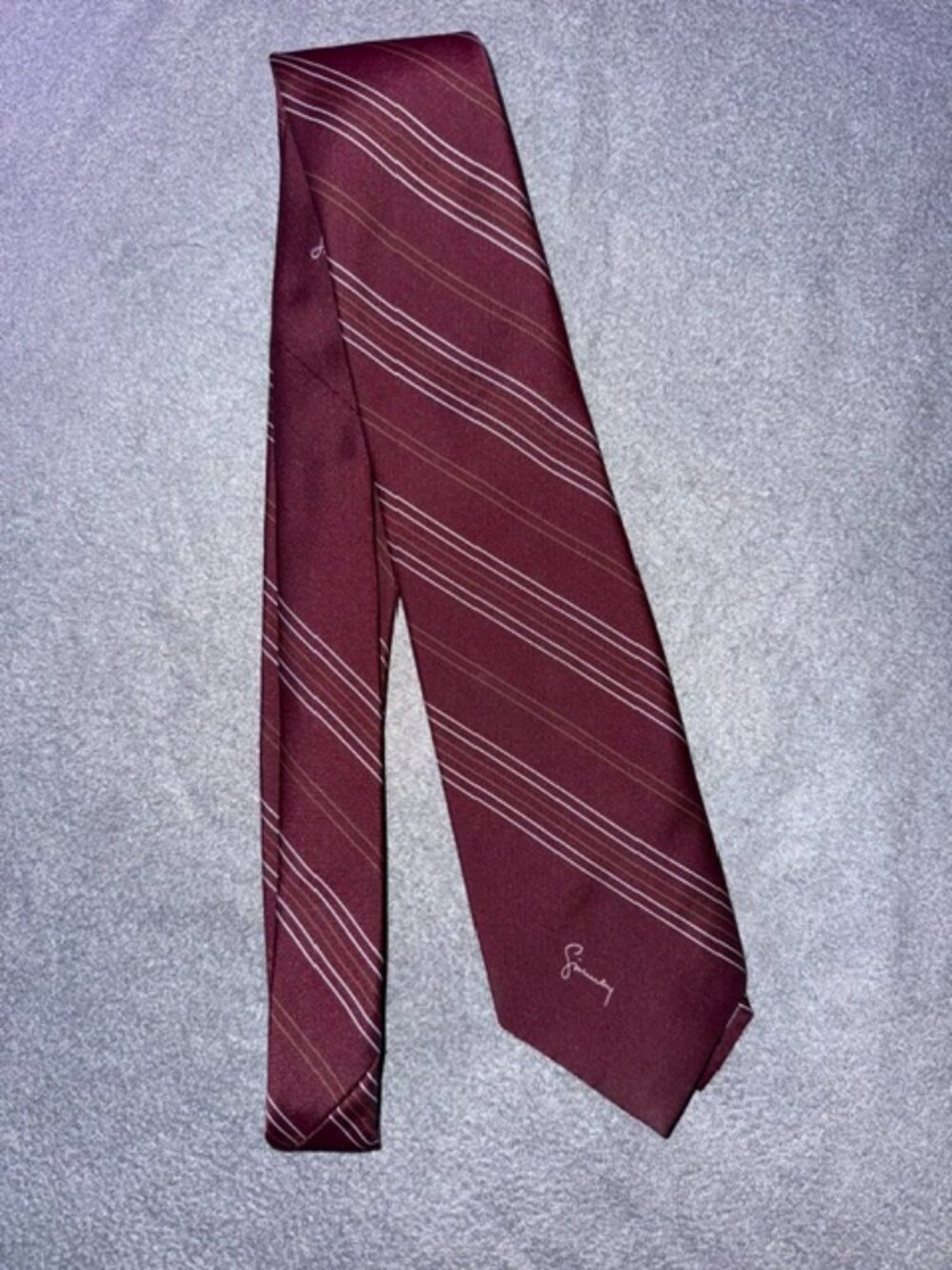 Vintage Givenchy Gentleman Paris Tie Maroon Striped 100% Polyester Made in China